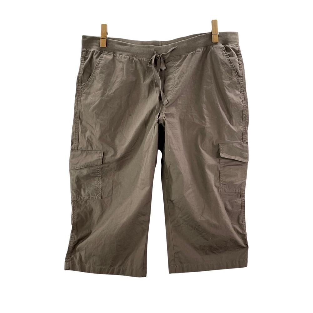 St John's Bay Capri Pants Women P2XL Brown Stretch Cargo Gorpcore Hiking Outdoor